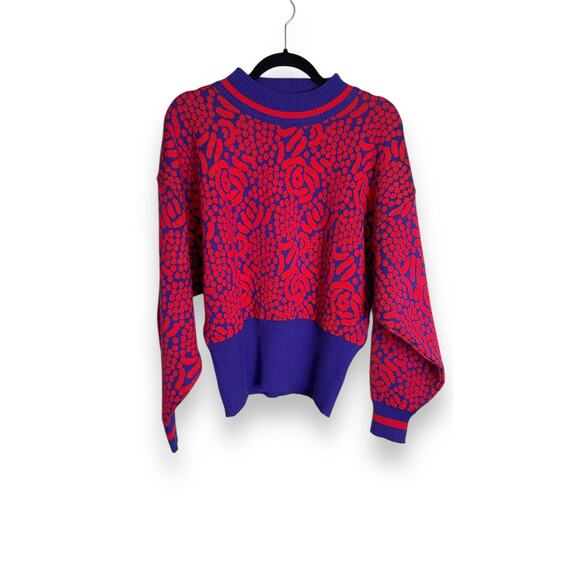 Meister Sweaters - Vintage 70s 80s Meister Abstract Purple Red Pullover Wool Acrylic Sweater